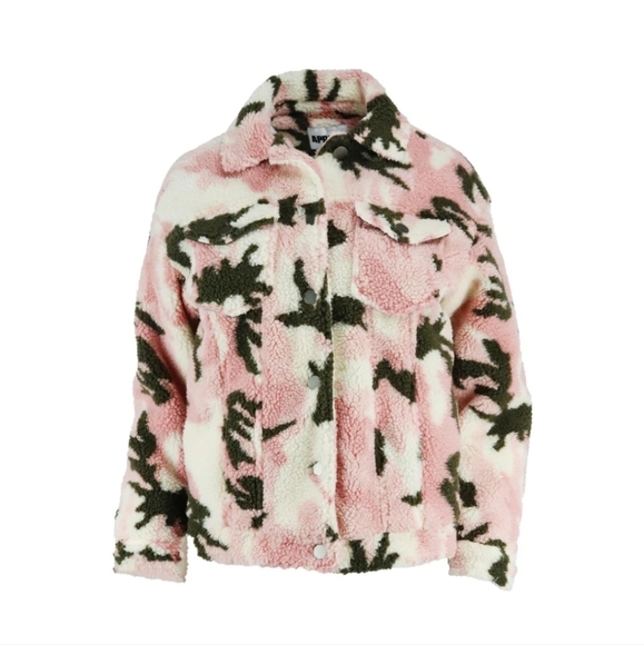 Apparis, Teresa Camo Faux Shearling Jacket, Pink/Brown/Cream, Size Small - Picture 2 of 14